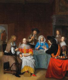 Interior with a Elegant Society Playing Cards, 1660s. Creator: Dijck, Abraham van (1635-1680)