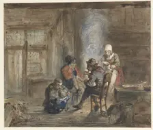 Interior with a family around a fireplace, 1849-1892. Creator: Matthijs Maris