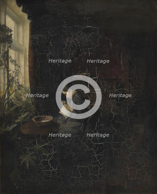 Interior with a Girl Sewing, 1888. Creator: Carl Holsoe.