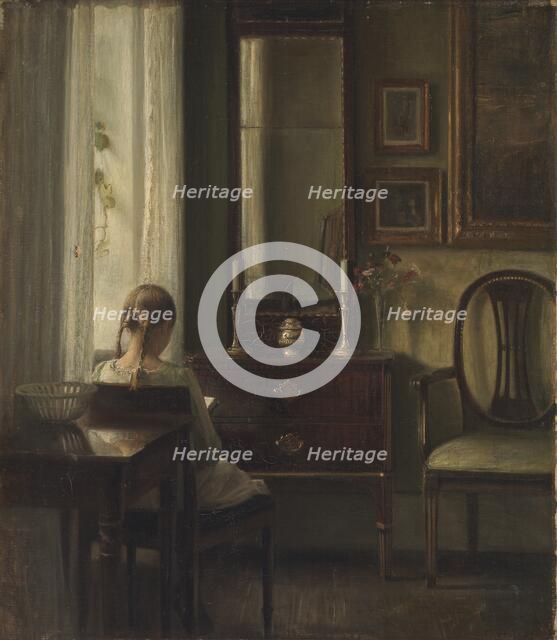 Interior with a Girl Reading, 1903. Creator: Carl Holsoe.