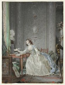Interior with a Portrait of a Young Lady Before a Bust, 1788. Creator: Claude Hoin