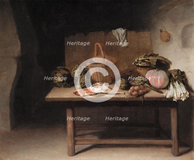 Interior with a Still Life on a Work Table, between 1655 and 1665. Creator: Hendrik Martensz. Sorgh.