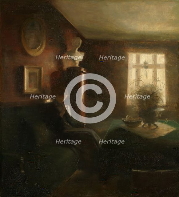 Interior with a Sewing Girl, unknown date. Creator: Carl Holsoe.