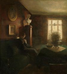 Interior with a Sewing Girl, unknown date. Creator: Carl Holsoe
