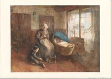 Interior with a woman by a cradle and a boy on the floor, c.1854-c.1914. Creator: Albert Neuhuys