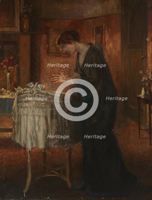 Interior with a woman by a cradle, c 1870. Creator: Stevens, Alfred (1823-1906).