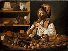Interior with a young Man holding a Recorder, c1610- 1621. Artist: Cecco del Caravaggio