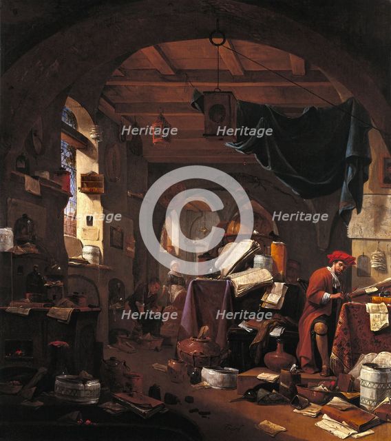 Interior with an alchemist, c1650s. Creator: Thomas Wyck.