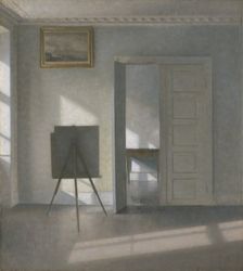 Interior with an Easel, Bredgade 25, 1912. Creator: Vilhelm Hammershoi