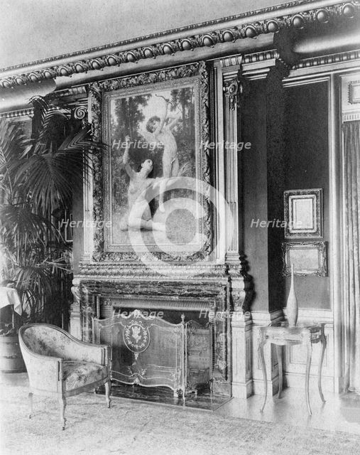 Interior with Bouguereau's "Flight of Love" painting over fireplace..., Greenwich, Connecticut, 1908 Creator: Frances Benjamin Johnston.