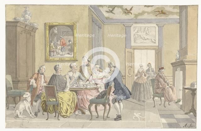 Interior with company drinking tea, 1723-1760.  Creator: Nicolaas Aartman.