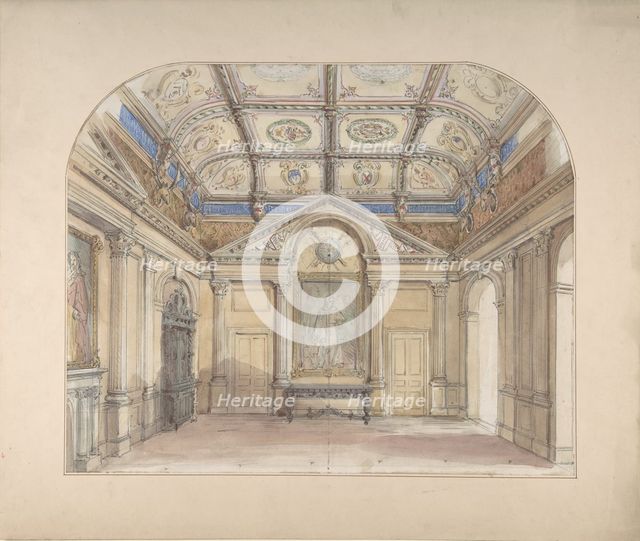 Interior with coffered ceiling and Corinthian order applied to walls, 19th century. Creator: John Gregory Crace.