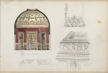 Interior with cupola, a coffered ceiling in Berlin and decorations for a cornice, 1862-1867. Creator: Isaac Gosschalk