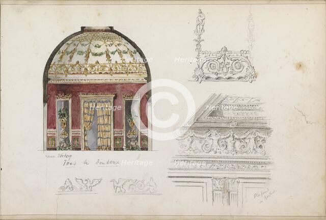 Interior with cupola, a coffered ceiling in Berlin and decorations for a cornice, 1862-1867. Creator: Isaac Gosschalk.