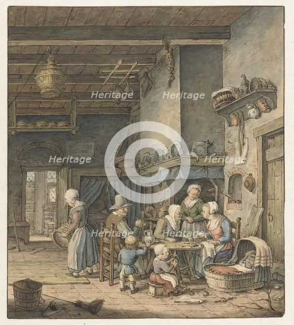 Interior with farming family around the table, 1758-1808. Creator: Christina Chalon.