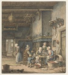 Interior with farming family around the table, 1758-1808. Creator: Christina Chalon