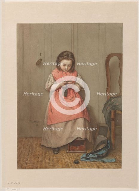 Interior with knitting girl, 1868. Creator: Jacob Taanman.