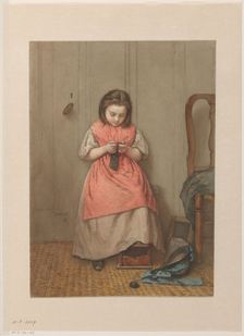 Interior with knitting girl, 1868. Creator: Jacob Taanman