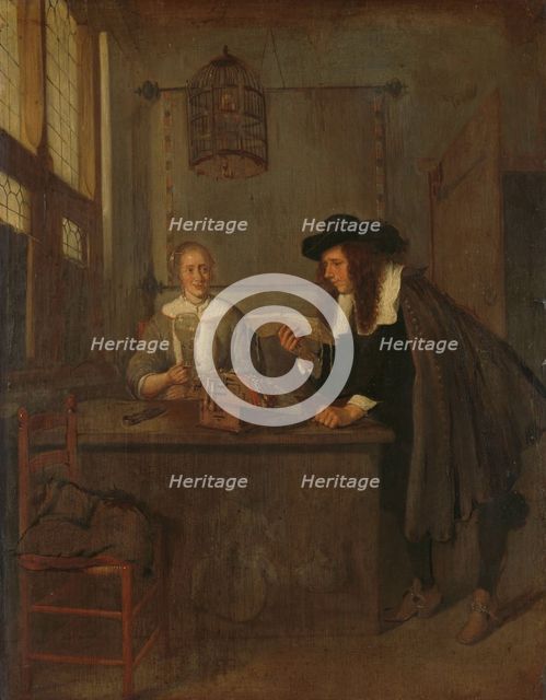 Interior with Lace-Worker and a Visitor, 1650-1668. Creator: Gerritsz Quiringh van Brekelenkam.