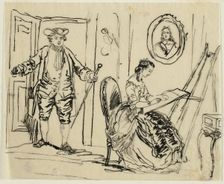 Interior with Man and Woman in Eighteenth-Century Dress, n.d. Creator: Rodolphe Bresdin