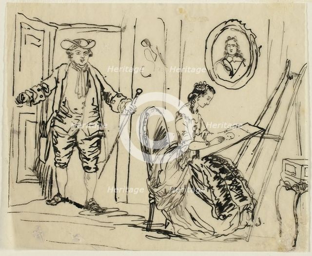 Interior with Man and Woman in Eighteenth-Century Dress, n.d. Creator: Rodolphe Bresdin.