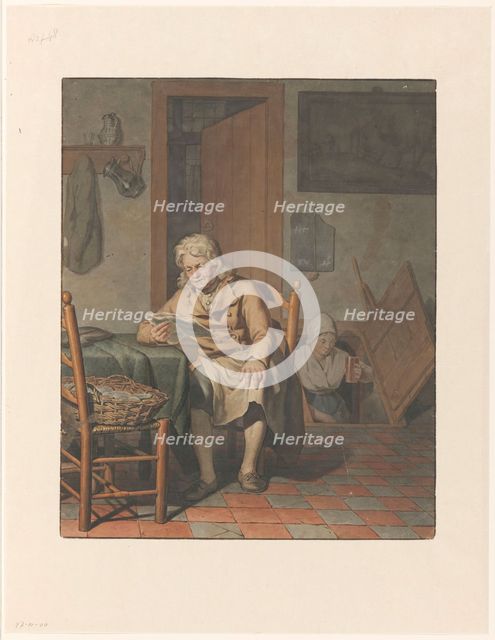 Interior with man reading at a table, 1790-1852.  Creator: Pieter Christoffel Wonder.