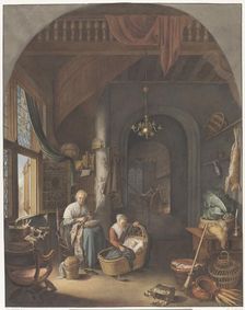 Interior with mother and children, 1799-1856. Creator: Abraham Lion Zeelander