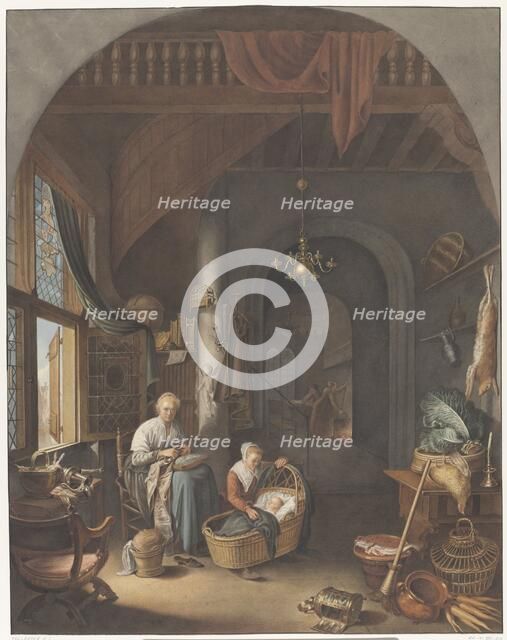 Interior with mother and children, 1799-1856. Creator: Abraham Lion Zeelander.