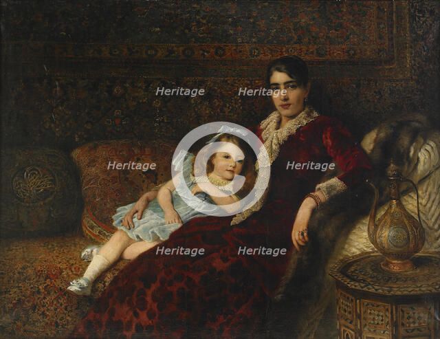 Interior with Mother and Daughter, 1884. Artist: Makovsky, Konstantin Yegorovich (1839-1915)