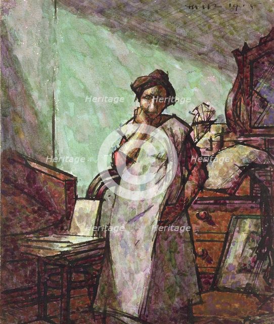 Interior with Mrs Mounter in an Overall, 1 December 1918. Artist: Harold Gilman.
