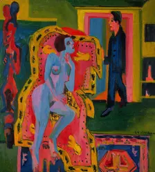 Interior with Nude Woman and Man, 1924. Creator: Kirchner, Ernst Ludwig (1880-1938)