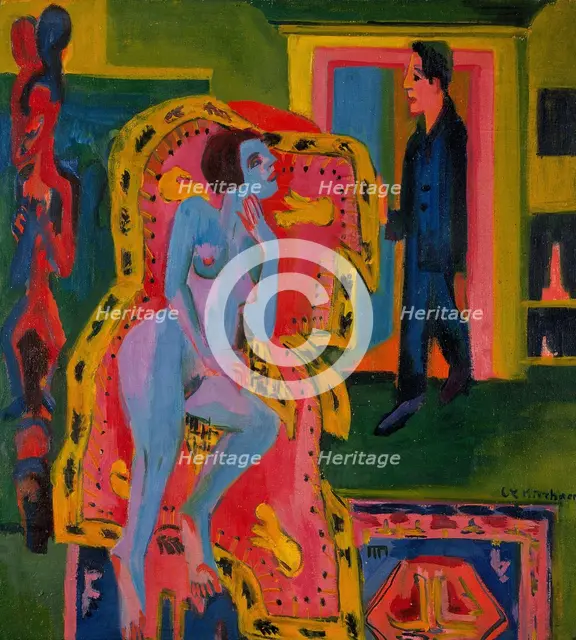 Interior with Nude Woman and Man, 1924. Creator: Kirchner, Ernst Ludwig (1880-1938).