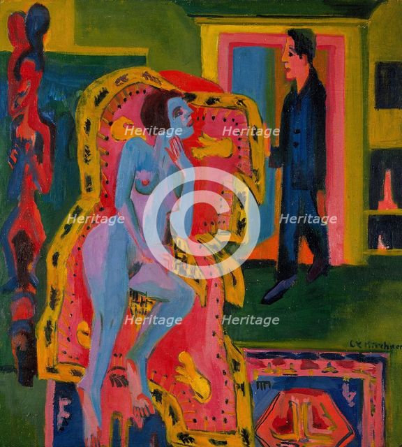 Interior with Nude Woman and Man, 1924. Creator: Kirchner, Ernst Ludwig (1880-1938).