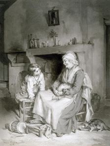 Interior with Old Woman and Boy, 1862. Creator: Paul Constant Soyer