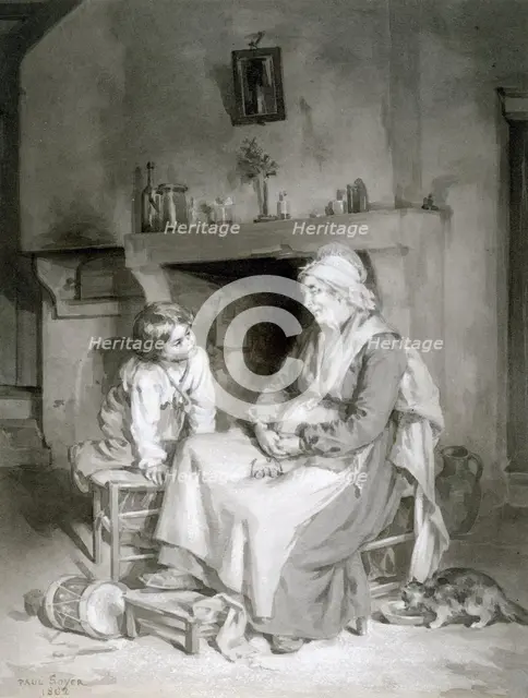 Interior with Old Woman and Boy, 1862. Creator: Paul Constant Soyer.