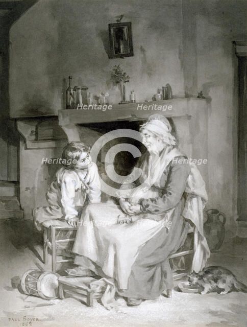 Interior with Old Woman and Boy, 1862. Creator: Paul Constant Soyer.