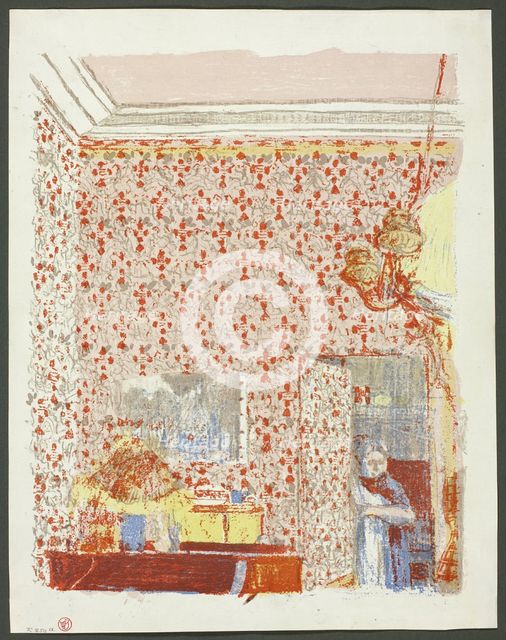 Interior with Pink Wallpaper I, plate five from Landscapes and Interiors, 1899. Creator: Edouard Vuillard.