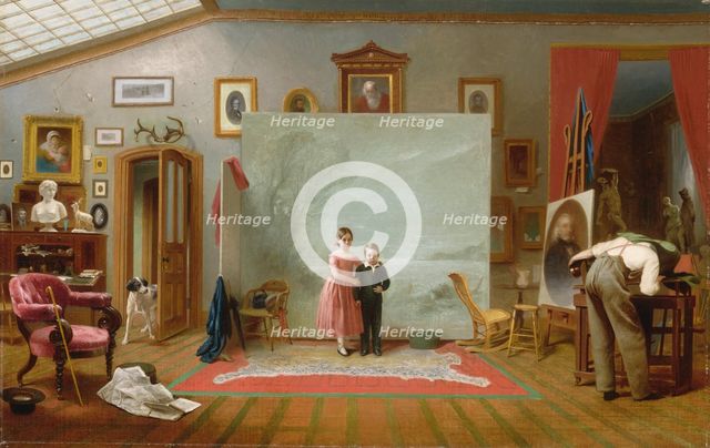 Interior with Portraits, ca. 1865. Creator: Thomas Le Clear.