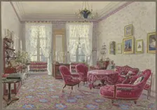 Interior with red furniture, 19th century. Creator: German, 19th century;