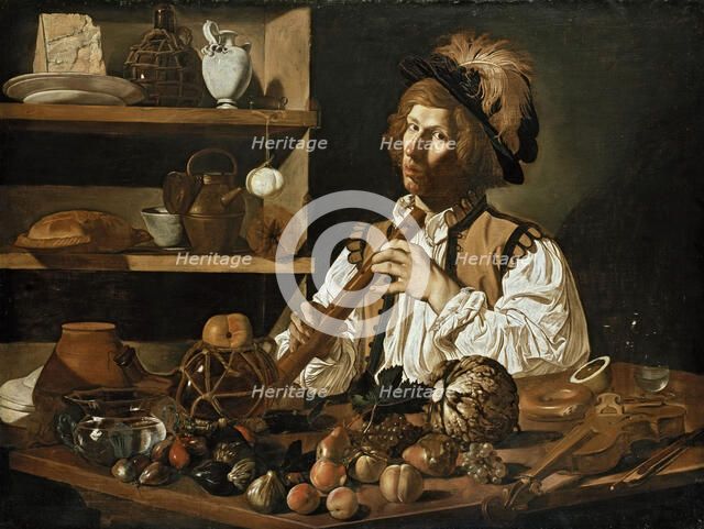 Interior with Still Life and Young Man with Flute, c1615-1616. Creator: Boneri (Cecco del Caravaggio); Francesco (um 1589-um 1620).