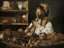 Interior with Still Life and Young Man with Flute, c1615-1616. Creator: Boneri (Cecco del Caravaggio); Francesco (um 1589-um 1620)