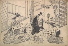 Interior, Three Figures: Sake Party, ca. 1730. Creator: Hasegawa Mitsunobu