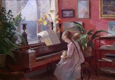 Interior - Victoria at the Piano, 1909. Creator: Even Ulving