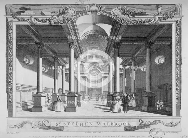 Interior view looking east, Church of St Stephen Walbrook, City of London, 1750. Artist: John Boydell