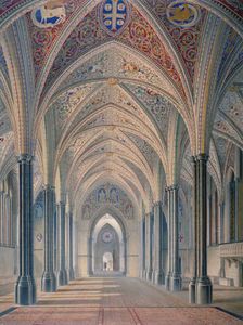 Interior view looking west, Temple Church, City of London, 1843. Artist: Anon