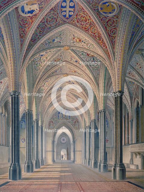 Interior view looking west, Temple Church, City of London, 1843. Artist: Anon