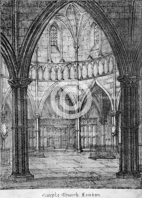 Interior view of Temple Church, looking towards the organ, City of London, 1820.                     Artist: Anon