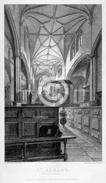 Interior view of the Church of St Alban, Wood Street, City of London, 1838.                          Artist: J Lemon