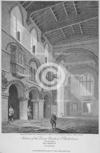 Interior view of the Church of St Bartholomew-the-Great, Smithfield, City of London, 1809. Artist: John Burnet