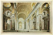 Interior View of the Church of St. Peter's in the Vatican, c.1770. Creator: Francesco Panini